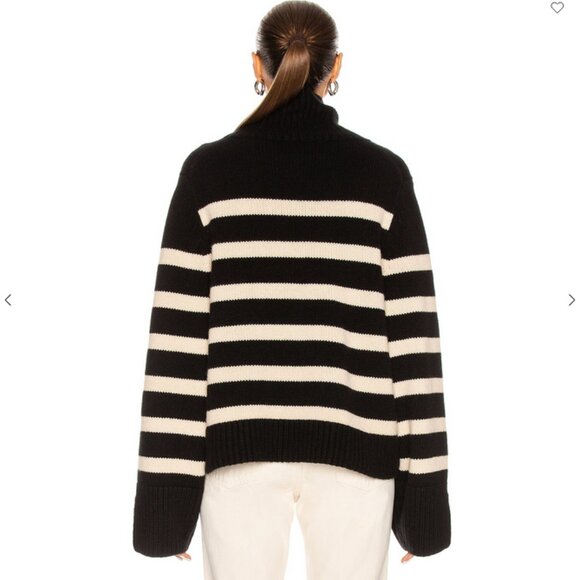 KHAITE Marion Cashmere Stripe Turtleneck Minimalist Quiet Luxury Oversize Knit - Picture 4 of 16